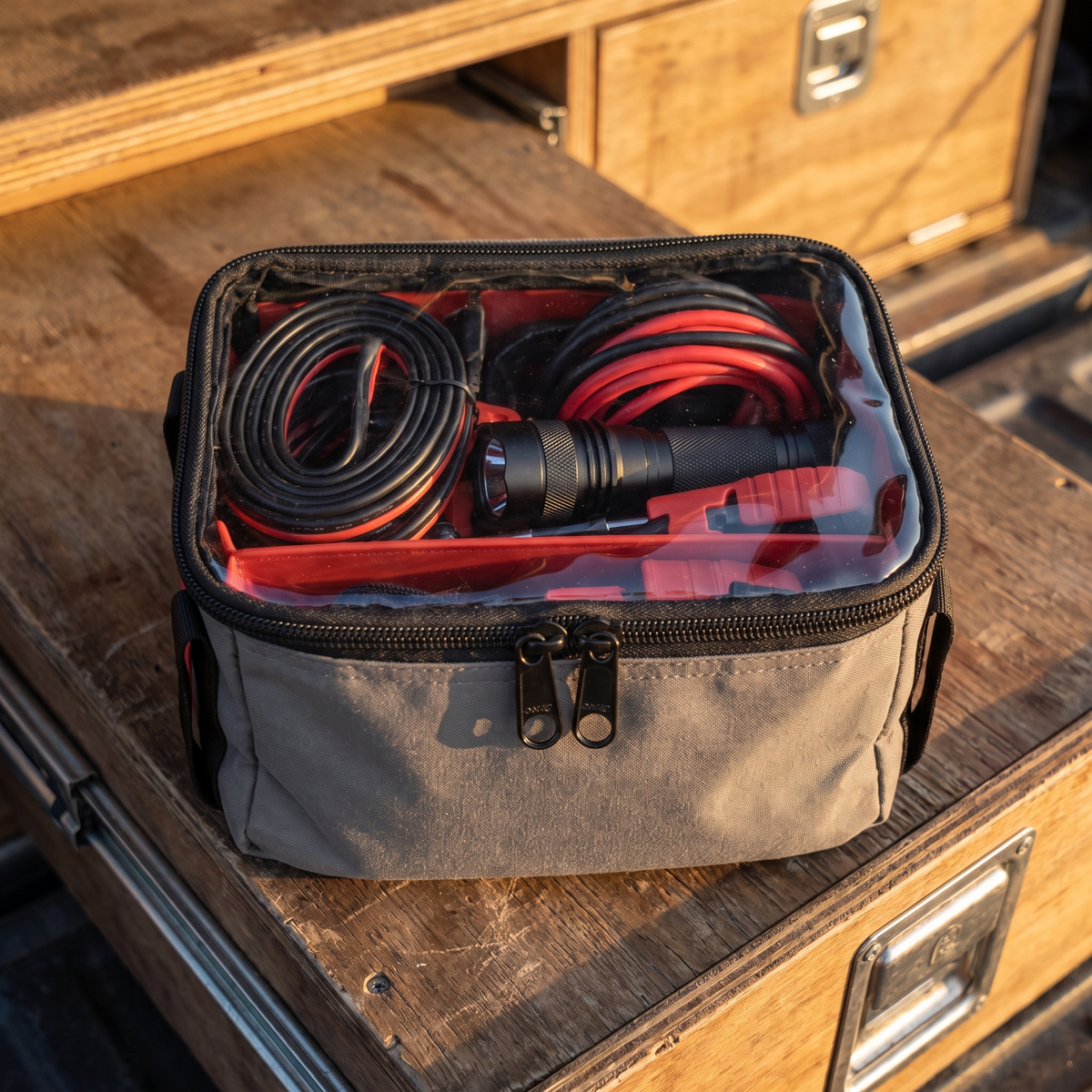 Heavy-Duty Canvas Storage Bag with Clear Lid – clear lid showing packed contents