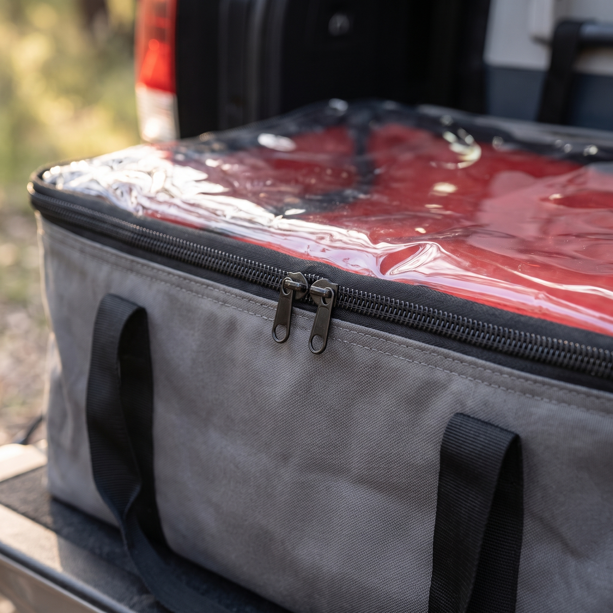 Heavy-Duty Canvas Storage Bag with Clear Lid – close-up of materials and stitching