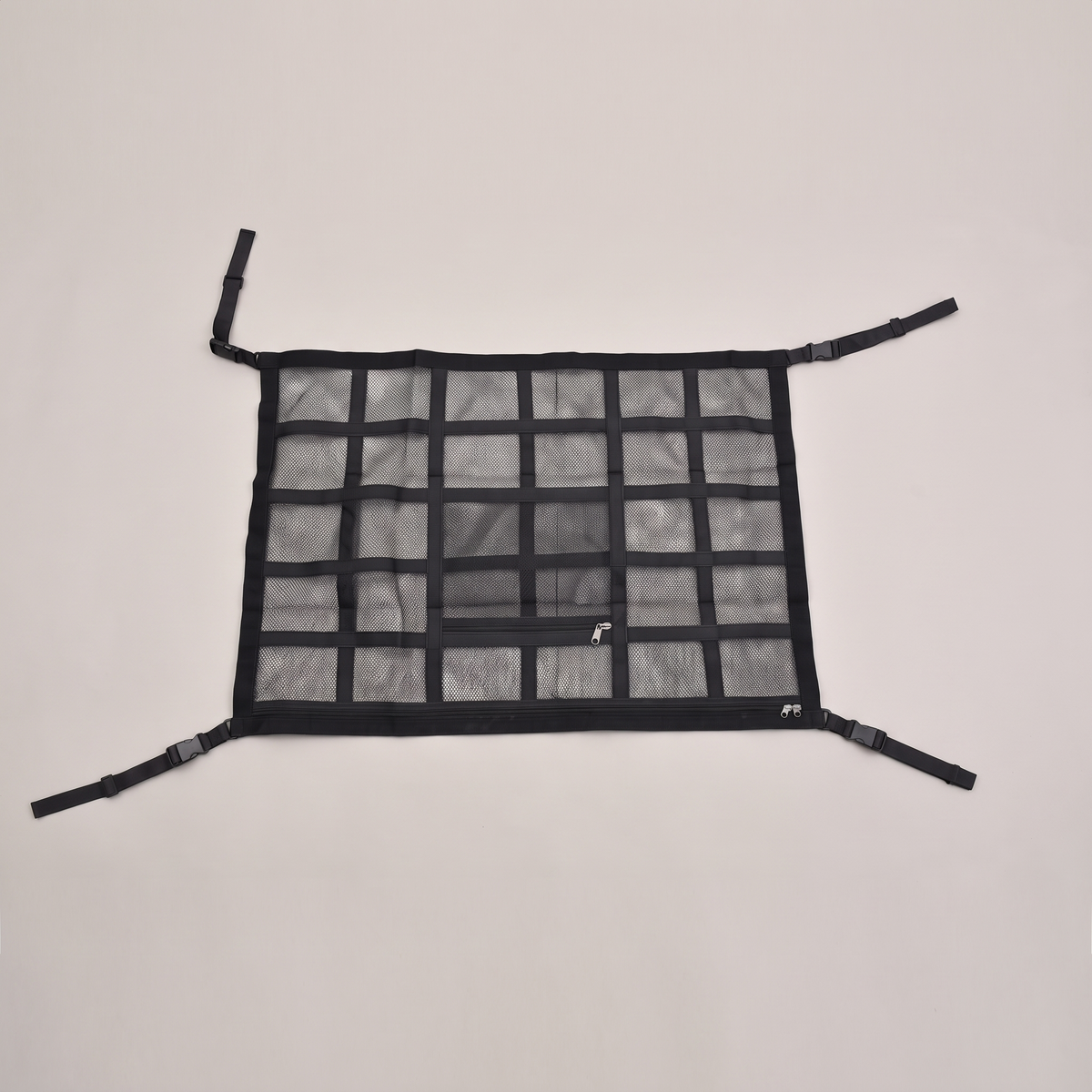 Interior Roof Cargo Net with Zip Compartment – laid out showing full size