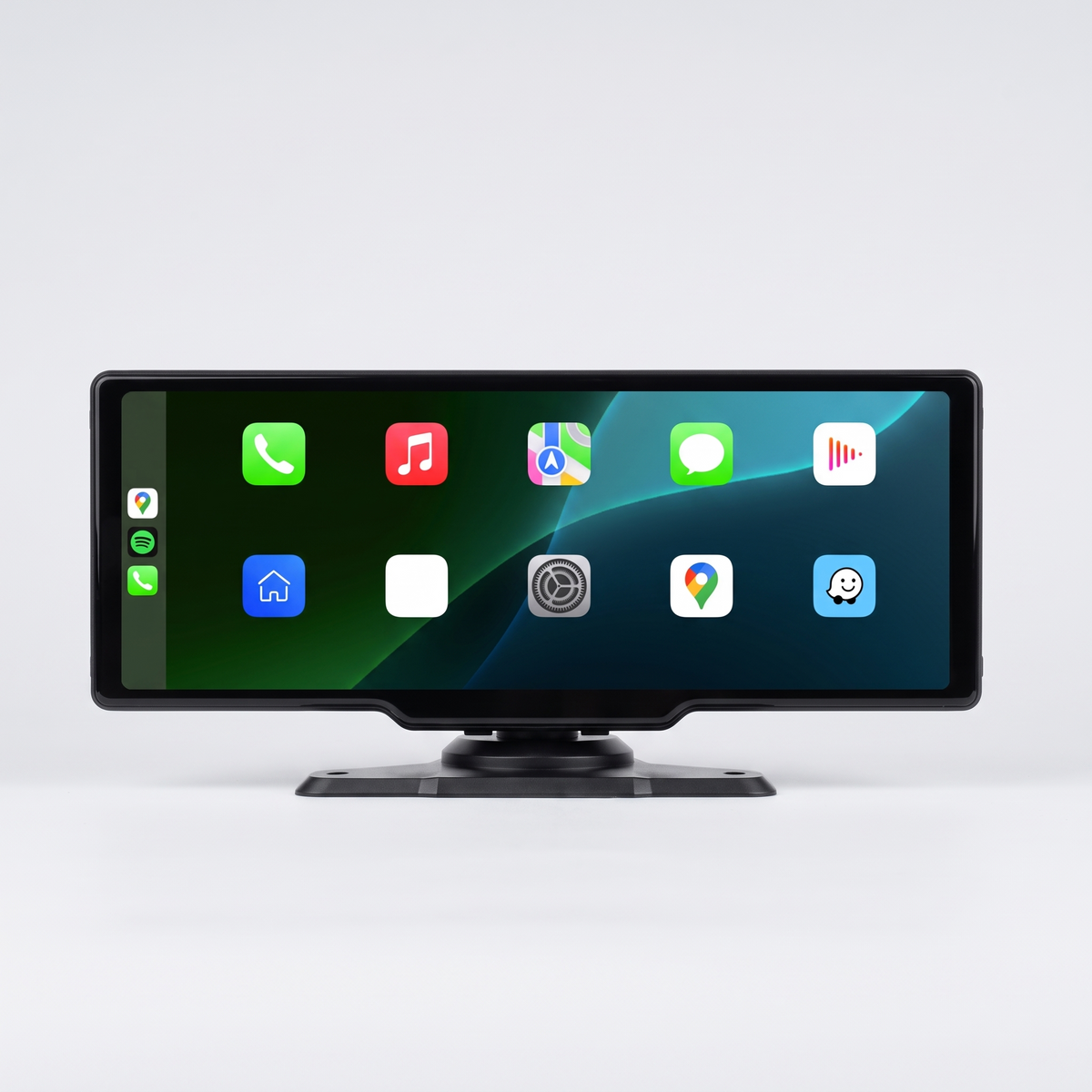 10.26-Inch Wireless CarPlay & Android Auto Screen with Dash Cam – front view on its dashboard stand