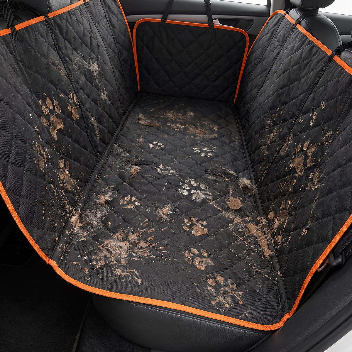 Paw prints on a dog seat cover