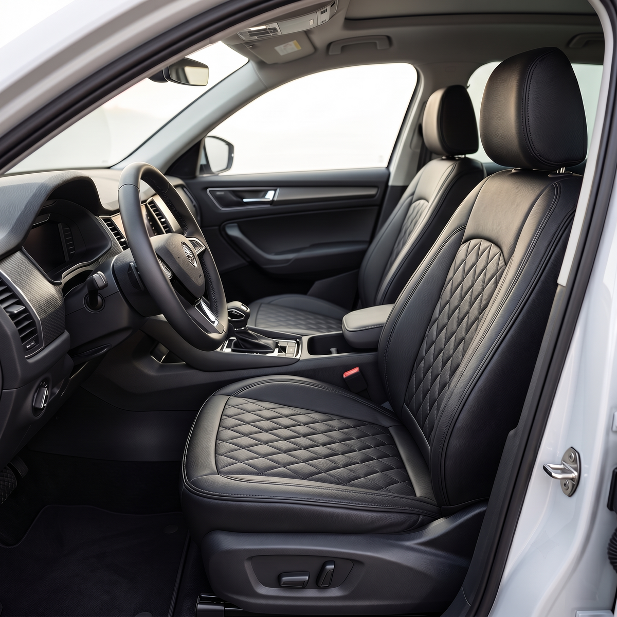 Black quilted leather car seat cover